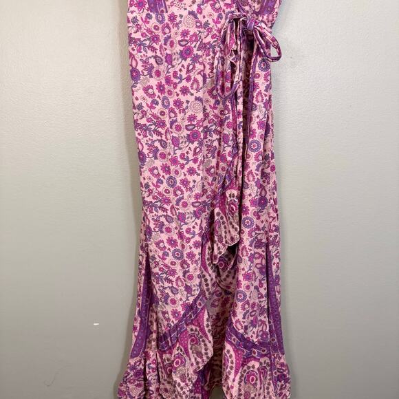 Sea Lustre Havana Maxi Wrap Dress S/M Pink Floral Ruffle Boho Cottagecore Beach - Picture 7 of 9